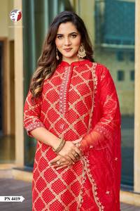 Nuevo Kurti de Seda Rusa con Jacquard y Encaje, Pantalón y Dupatta, Compra en Línea en India al Precio Más Bajo, Moda Femenina - Product Image 5