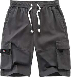 Pantalones cortos Cargo de algodón informales de verano para hombre, cintura elástica con cordón y ajuste relajado, servicio OEM, pantalones cortos de trabajo grandes y altos - Product Image 1