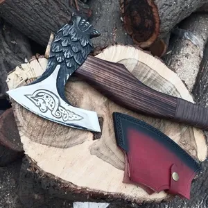 Ручной работы Viking топор-боевой топор настоящий-Viking Blade of Wolf face с выгравированным наружным функциональным топором