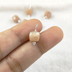 Melocotón piedra lunar forma de cubo cuentas de piedras preciosas encanto DIY hacer joyería 925 plata esterlina al por mayor - Product Image 2