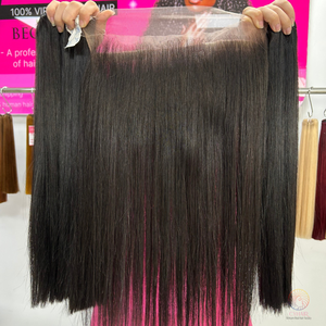 Paquetes de cabello liso de hueso de color natural con frontal 13X4 100% cabello humano crudo cabello vietnamita dibujado doble al mejor precio al por mayor - Product Image 5