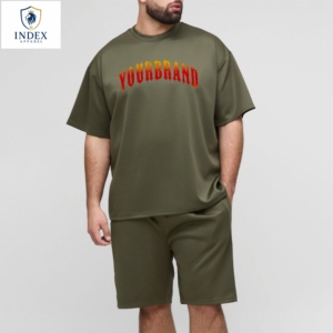 INDEX APPAREL Conjunto de Camiseta de Cuello Redondo Verde Oliva para Hombre, Secado Rápido, Tejido de Punto, Estilo Casual de Verano, con Estampado de Letras en la Parte Delantera - Product Image 1