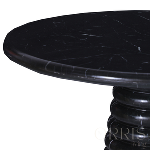 Mesa de Comedor Redonda de Mármol Negro Raro Hecha a Mano Moderna con Base Esculpida Acanalada, Muebles de Lujo para Sala de Estar Estilo Granja - Product Image 6