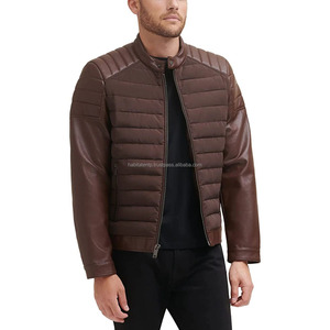 มาใหม่ล่าสุดหนังผู้ชายแจ็คเก็ตPaddingผสมสีน้ําตาลของแท้หนังปักเป้าMotocross Racerไหล่แจ็คเก็ต - Product Image 1