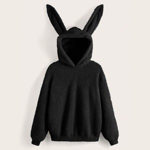 2025 lindas Orejas de conejo sudaderas con capucha de mujer Color sólido Kawaii Kpop Sudadera de felpa de manga larga otoño sudadera peluda - Product Image 5