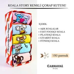 Koala Story Patterned Unisex <b>Socks</b> Set 5-Pack <b>Boxed</b> Breathable and Colorful - Product Image 2