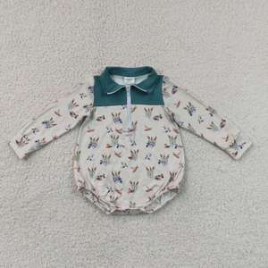 Combinaison pour bébés garçons, automne-printemps, vert gingham, imprimé poisson, poche, manches longues, combinaison une pièce pour un usage quotidien en plein air - Product Image 5