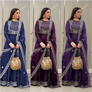 Nouveau design de tissu Georgette de qualité supérieure broderie Georgette Anarkali robe pakistanaise Salwar Kameez 3 pièces ensembles - Product Image 3