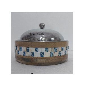 Pot chaud de service de nourriture de conception merveilleuse dans la casserole de vaisselle en bois et de nacre avec le couvercle en verre - Product Image 3