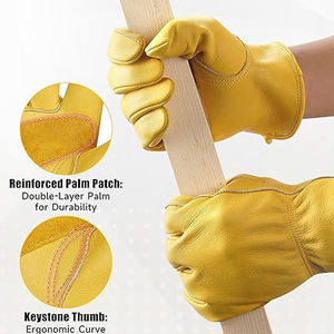 OEM Custom Genuine Cowhide Leather Camping <b>Gloves</b> Heat Resistant Fireproof <b>Gloves</b> - Product Image 6