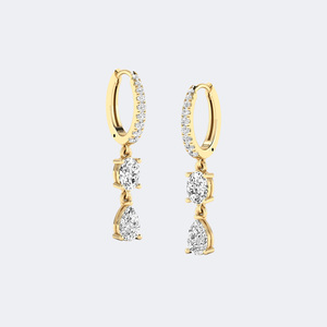 Pendientes Colgantes Huggie con Diamantes Redondos, Pera y Ovalados de 1.40 CTW, Oro, Diamantes Cultivados en Laboratorio, Color E, VVS2, Joyería Lineal para Mujer - Product Image 6