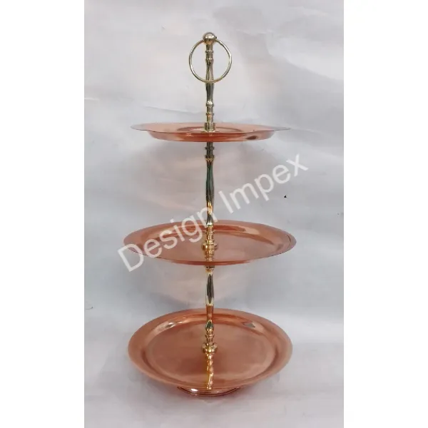 Wedding Christmas Large Cake Display Stand Metal Elegant Copper Tone Eye Catching Quality Premium Cake Stand Eco Friendly 3 Tier