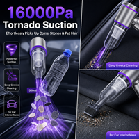 Aspirateur de voiture sans fil portable 16000Pa avec moteur sans balais 120W, mini aspirateur auto rechargeable Type C