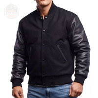 Blousons universitaires de baseball pour hommes de haute qualité, corps en laine, manches en cuir, col montant, vente en gros, fabricant OEM