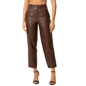 Pants With Applied Pockets In Genuine Leather For Women Color Brown 7 C Fashion Outfit Look