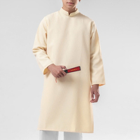 TST 19194.1 AO DAI moderne pour homme, tissu en toile texturée de qualité supérieure, coupe décontractée, long design traditionnel vietnamien
