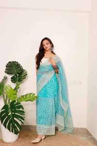 Sari en tissu organza pour fête de travail lourde, tenue traditionnelle indienne, idéal pour les événements spéciaux, qualité d'exportation - Product Image 4