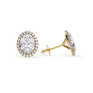 Boucles d'oreilles de mariage Moissanite coupe ovale avec goujon en argent sterling Halo pour fiançailles, anniversaire et festivals - Product Image 1