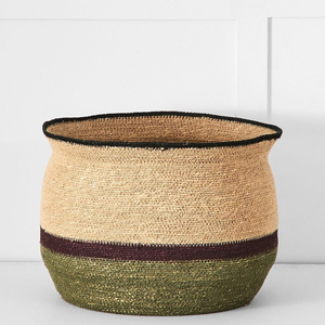 Panier de rangement bohème en jonc de mer tressé avec des rayures jaunes et crème, panier multifonctionnel pour la maison et le salon - Product Image 6
