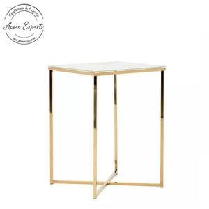 Mesa auxiliar de acero inoxidable con acabado dorado cuadrado moderno con tapa de mármol fabricante al por mayor para decoración para sala de estar - Product Image 1