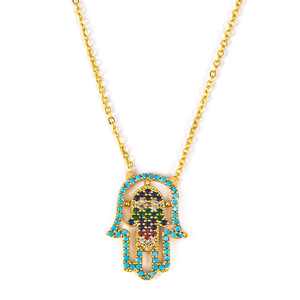 Colliers fins perlés en or plaqué zircon à la main de Fatima - Product Image 1