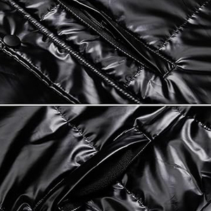 Chaqueta acolchada brillante para hombre, chaqueta acolchada de lana, calle principal de invierno con cuello con capucha, cremallera, resistente al agua - Product Image 5