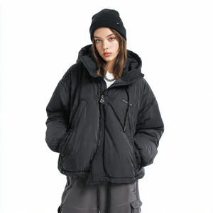 Women's Cropped Winter Knitted Puffer Jacket Stand Collar Bubble Shine Design Windproof Breathable Customizable Color Outerwear - Product Image 3