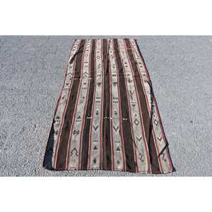 Tapis traditionnel en laine beige marron 3.5x7.3 pieds Tapis de salon design patchwork turc vintage avec support en latex - Product Image 1