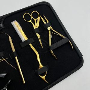 Kit d'outils pour les extensions de cheveux attachées à la main en acier inoxydable plaqué or avec logo personnalisé pinces à cheveux en micro perles pinces à rasoir vente en gros - Product Image 3