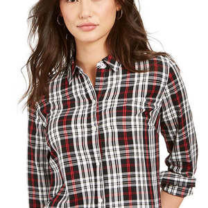 Camicia da Donna Charter Club in Cotone Popeline a Quadretti, Taglia Unica, Nera, Stile Casual per Autunno e Primavera - Product Image 2