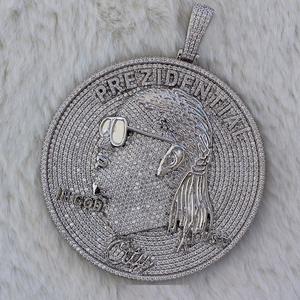 Men's Customizable 14K White <b>Gold</b> Finish Pendant with VVS Moissanite Charm Features Custom Name Iced Out <b>Letter</b> Circle Design - Product Image 2