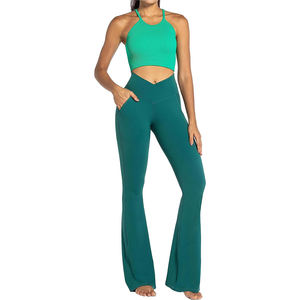 กางเกงโยคะทรงบานแบบไร้ตะเข็บสำหรับผู้หญิง |   กางเกงเลกกิ้งออกกำลังกายเอวสูงแบบรัดรูปพร้อมกระเป๋า ขายส่ง - Product Image 4