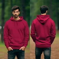 Premium erkek 320GSM kışlık kazak Hoodie katı ağır kanguru cep özel boyun etiket rahat yüksek düz boyalı