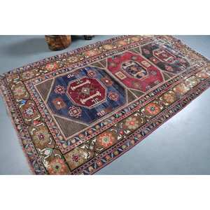 Alfombra clásica de lana roja y azul de 4,7x8,9 pies, hecha a mano, área grande, área turca, patrón abstracto, diseño de pasillo Rectangular, látex de 10mm - Product Image 2