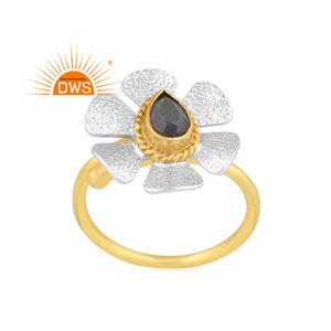 Último diseño hecho a mano 18K chapado en oro Natural labradorita piedra preciosa diseño Floral anillo apilable Demi joyería fina fabricante - Product Image 1
