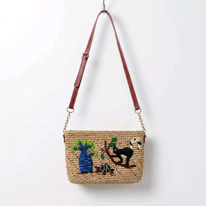Woven <b>Raffia</b> Fashion Shoulder <b>Bag</b> with Zip Closure Embroidered Beach Tote Purse for Women Summer Travel Shopping - Product Image 3