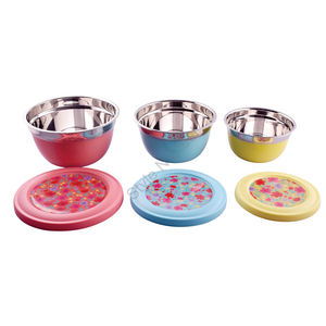 Stainless Steel Heavy German Bowl With Lid Flower Print Design 3 Piece Set - Product Image 1