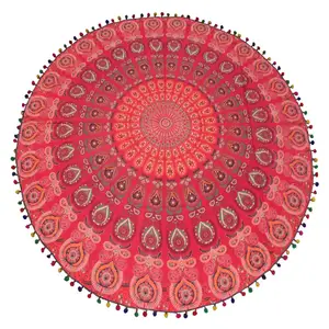 Serviette de plage ronde couverture jeter Mandala surdimensionné Style bohème Mandala Multi pompon décoratif bohème personnalisé tapisserie ronde