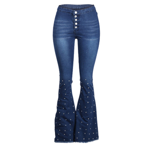 Venta al por mayor Saleh Enterprises: Pantalones vaqueros de mezclilla para mujer, de cintura alta, elásticos, ajustados, acampanados, ecológicos, de poliéster/algodón, vintage, rasgados. - Product Image 3