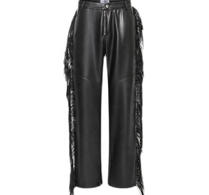 Pantalones anchos de cuero PU de cintura alta para hombre con decoración de borlas, estilo gótico, cierre de cremallera, para otoño - Product Image 1