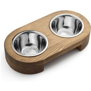 Wooden Ceramic Pet Bowl With Non-slip Rubber <b>Mat</b>, Suitable for Various Pet Feeding, Can Hold Pet Food and Water - Product Image 1