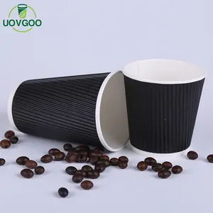 New Hot Sale Paper Coffee Cup 8 Oz Black Ripple Wall Paper Cup Coffee Time Disposable Paper Cup