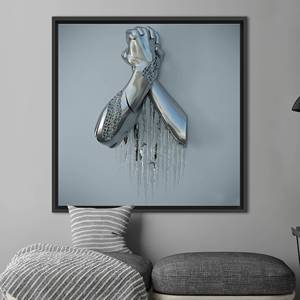 Tableau sur toile imprimé argenté métallisé moderne, décoration élégante pour la maison, encadré noir - Product Image 1