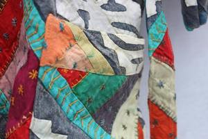 Indian Handmade Kantha Quilted <b>Jacket</b> with Assorted Patchwork & Color Embroidery Cut Work <b>Kimono</b> Letter Pattern <b>Jacket</b> - Product Image 4