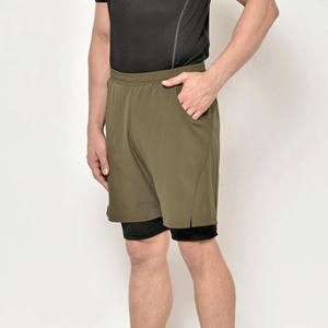 Men's Cool Comfortable Double <b>Layer</b> Fitness Shorts Multi-Pocket Casual Activewear Lace Decoration Solid Sublimation Transfer - Product Image 4