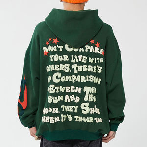 2024 unisexe hommes bouffant-imprimé à capuche Logo personnalisé pas cher prix de gros mousse-imprimé Hip Hop Street Wear polaire tissu fermeture éclair - Product Image 3