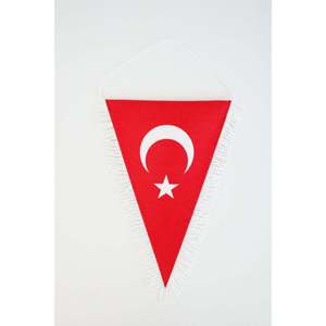 Premium Double Sided Crystal Satin Pennant <b>Banner</b> Portable Trkiye Flag Triangle Cut White Fringed Digital Printing Technique - Product Image 1