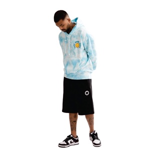 Light Blue Tie-Dye Hoodie for Men <b>Aesthetic</b> Cloud Print Pullover with Drawstring Hood & Kangaroo Pocket Streetwear Vibes - Product Image 1