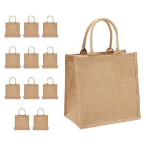 Juego de 3 bolsas de Yute natural de color crema con asas, uso superior perfecto, bolsas de lona de lujo de primera calidad, precios superiores - Product Image 5