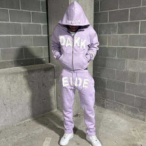 Ensemble de survêtements à capuche et de pantalons de survêtement en éponge française surdimensionnés de qualité supérieure avec logo appliqué personnalisé survêtements pour hommes ensembles de joggers empilés - Product Image 2